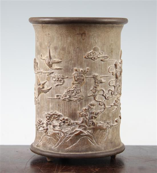 A Chinese bamboo brush pot, 19.5cm